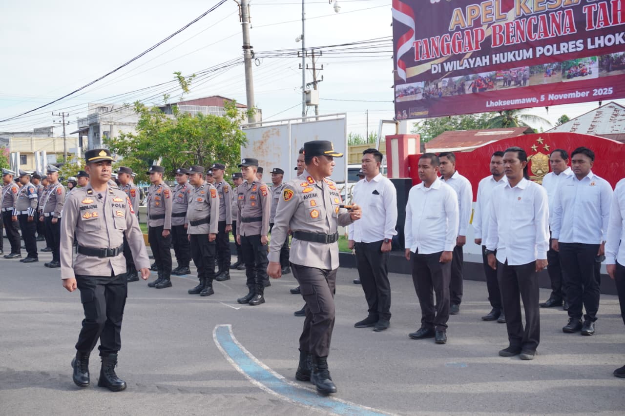 Kapolres Lhokseumawe Pimpin Apel Kesiapsiagaan Tanggap Bencana