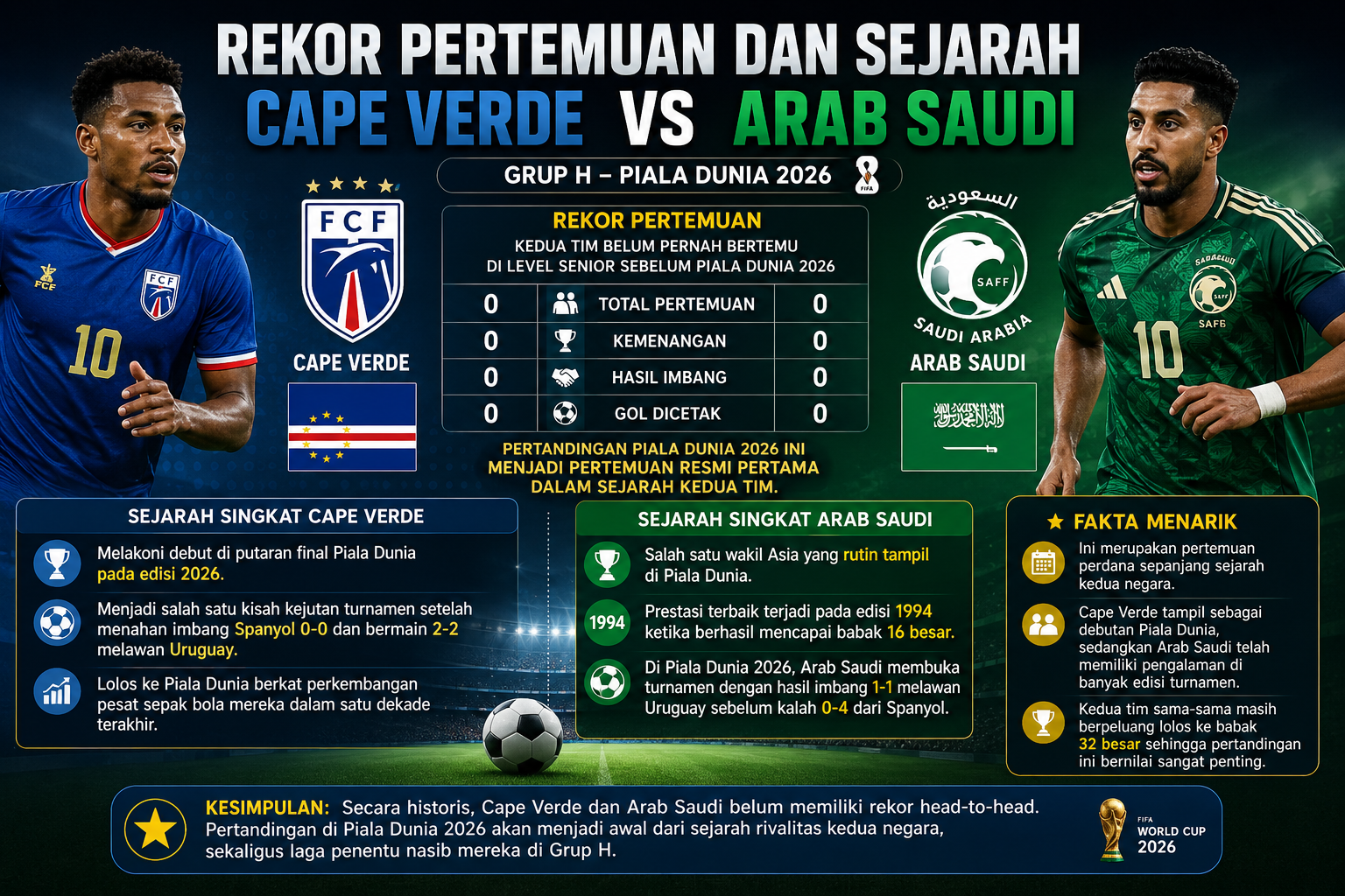 Rekor Pertemuan dan Sejarah Cape Verde vs Arab Saudi