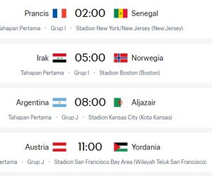 Jadwal Lengkap Piala Dunia 2026 Rabu 17 Juni 2026