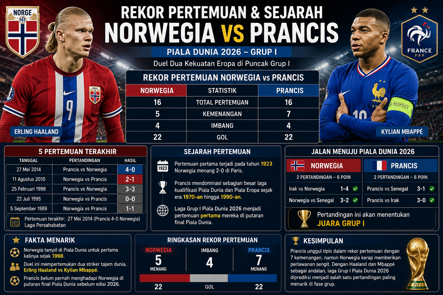 Rekor Pertemuan dan Sejarah Norwegia vs Prancis