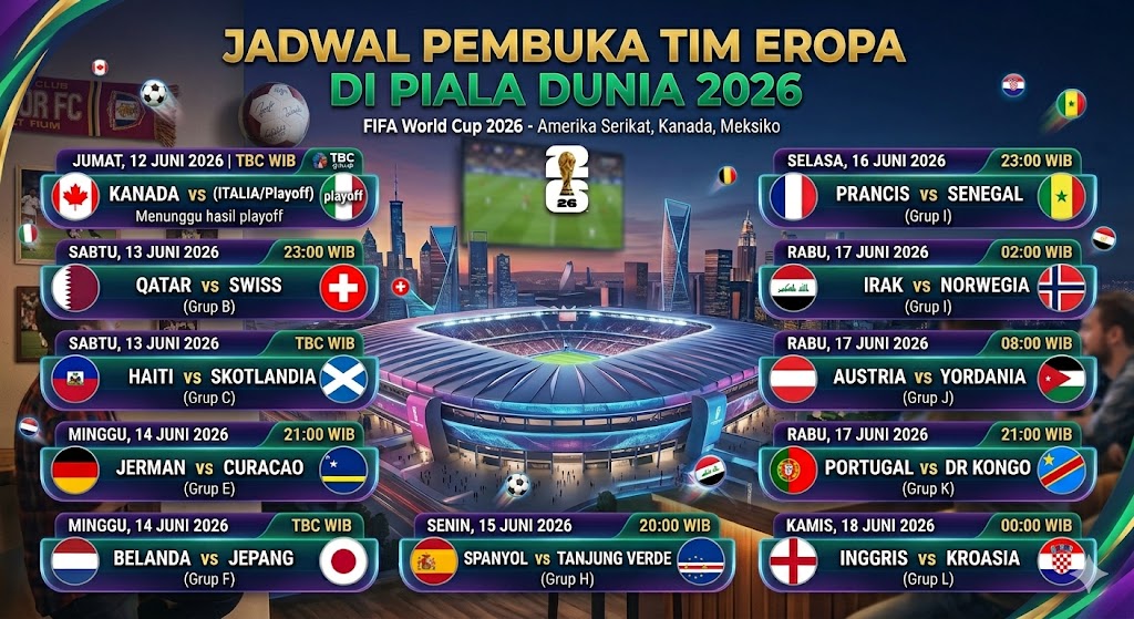 Intip Jadwal Pembuka Tim-Tim Eropa di Piala Dunia 2026