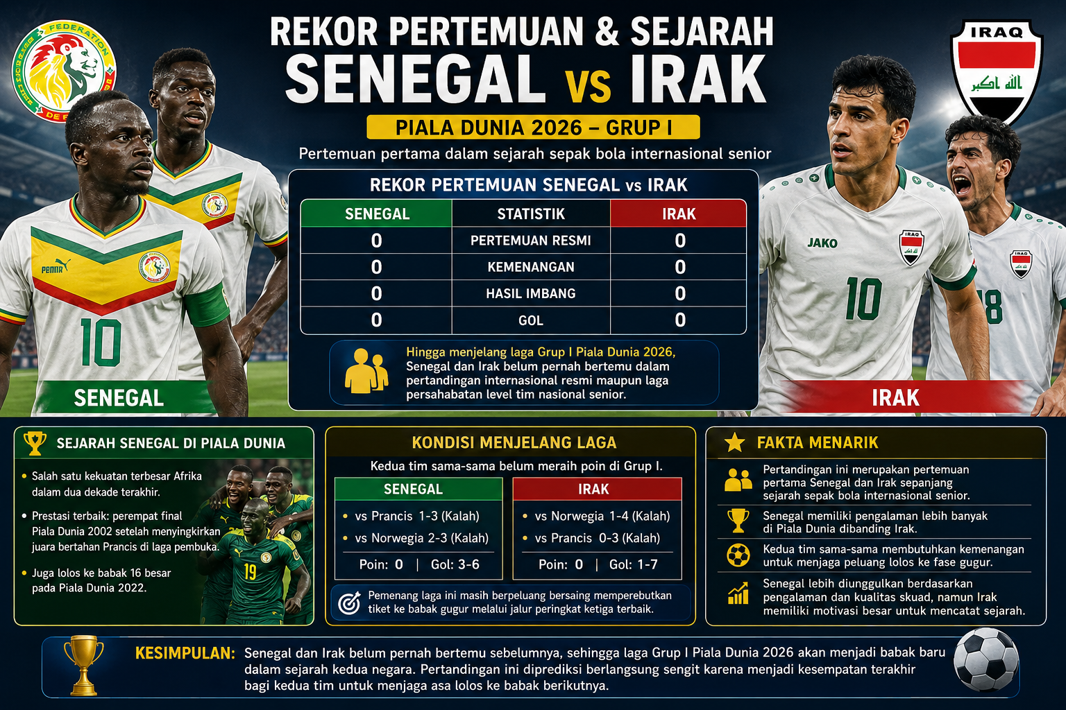 Rekor Pertemuan dan Sejarah Senegal vs Irak