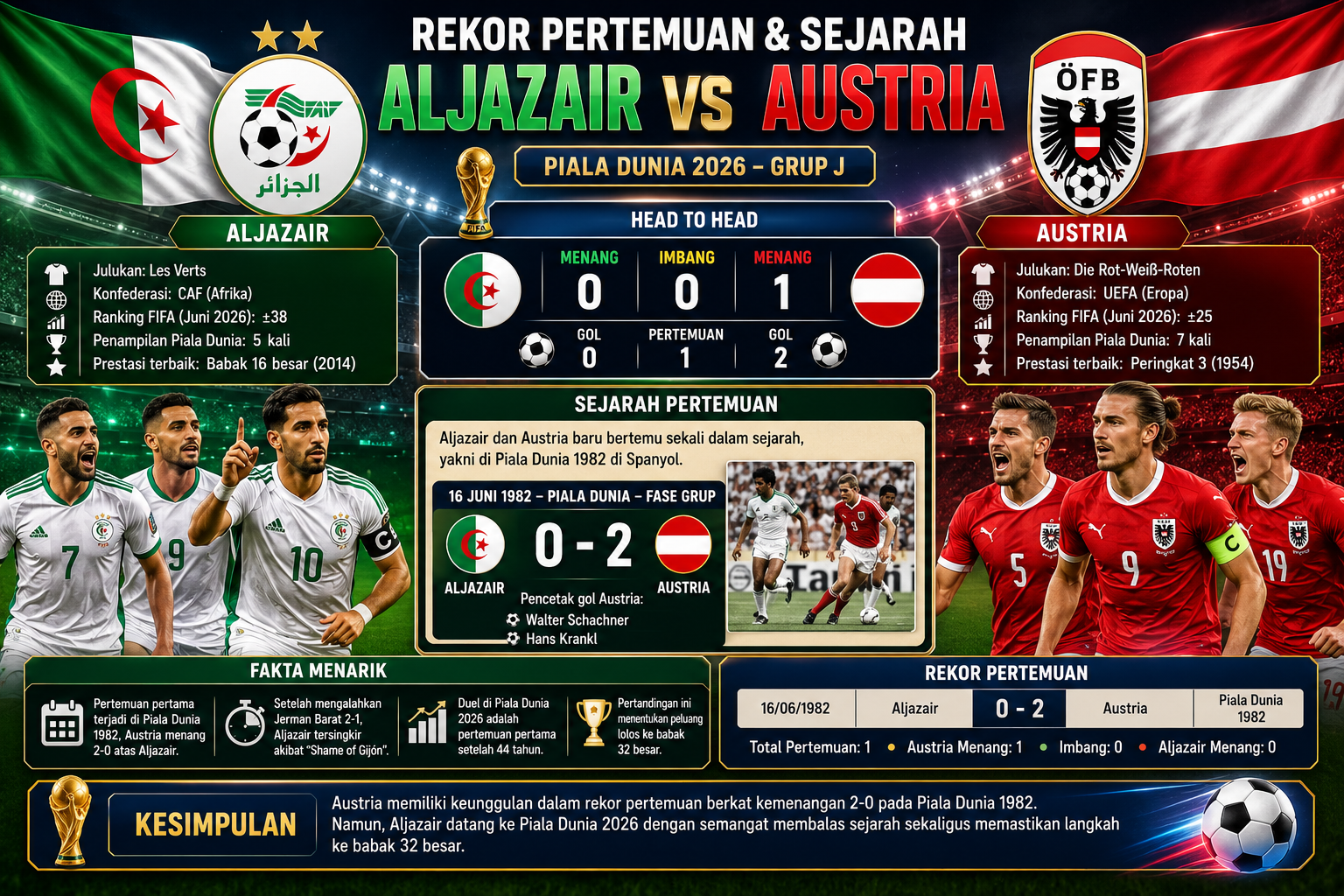 Rekor Pertemuan dan Sejarah Aljazair vs Austria