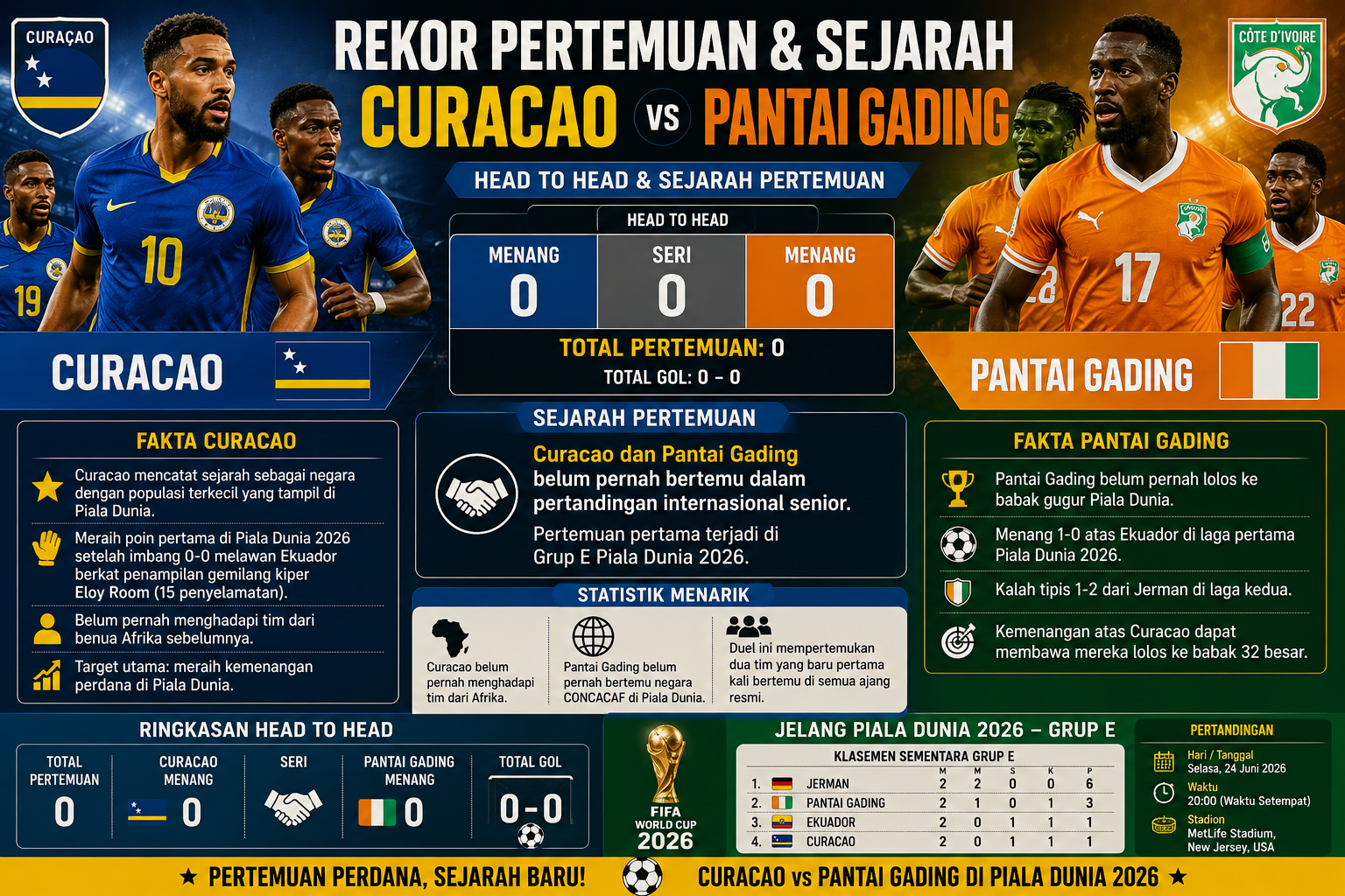 Rekor Pertemuan dan Sejarah Curacao vs Pantai Gading