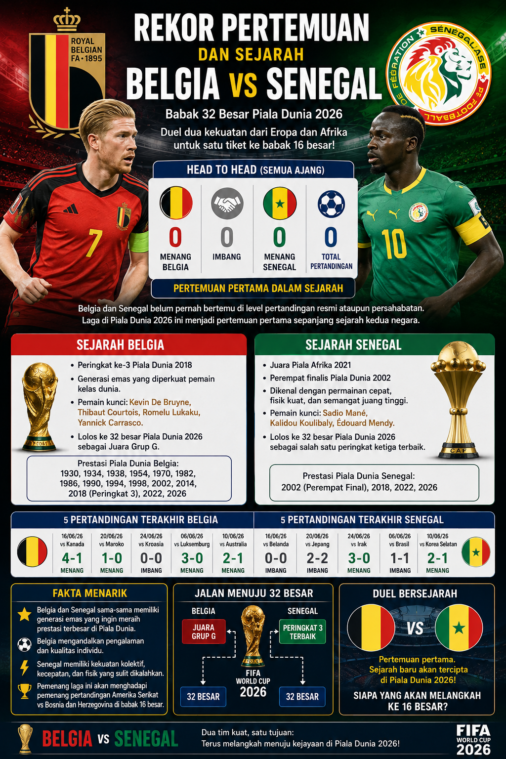 Rekor Pertemuan dan Sejarah Belgia vs Senegal