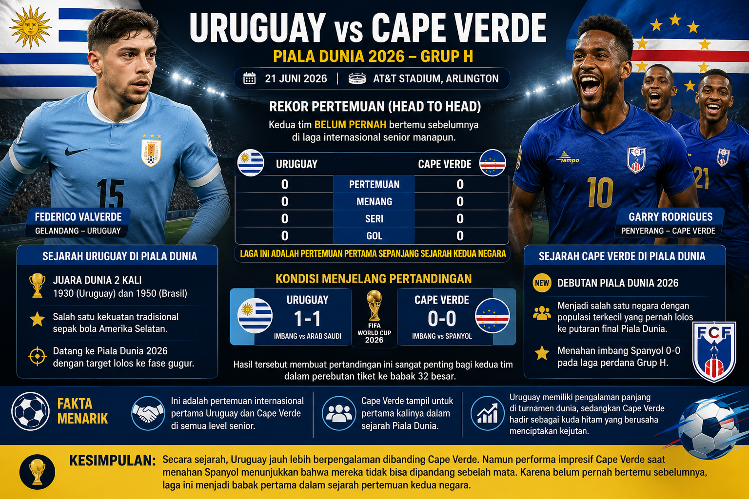Rekor Pertemuan dan Sejarah Uruguay vs Cape Verde