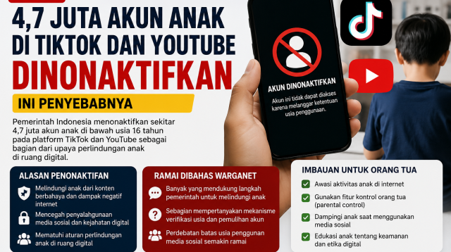 4,7 juta akun anak TikTok dan YouTube dinonaktifkan