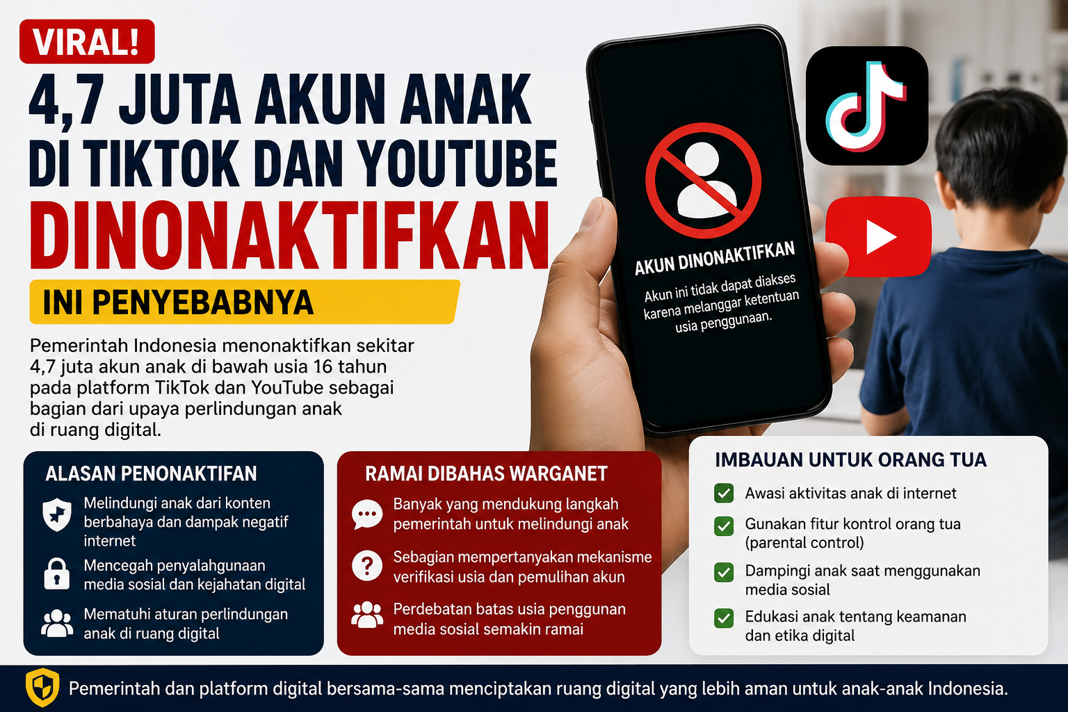 4,7 juta akun anak TikTok dan YouTube dinonaktifkan