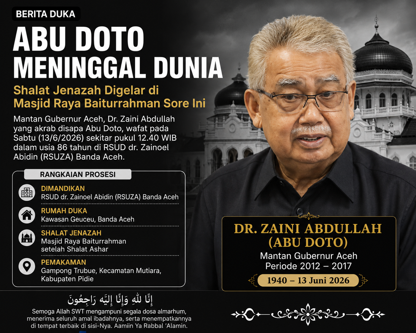 Gubernur Aceh periode 2012–2017 Berpulang