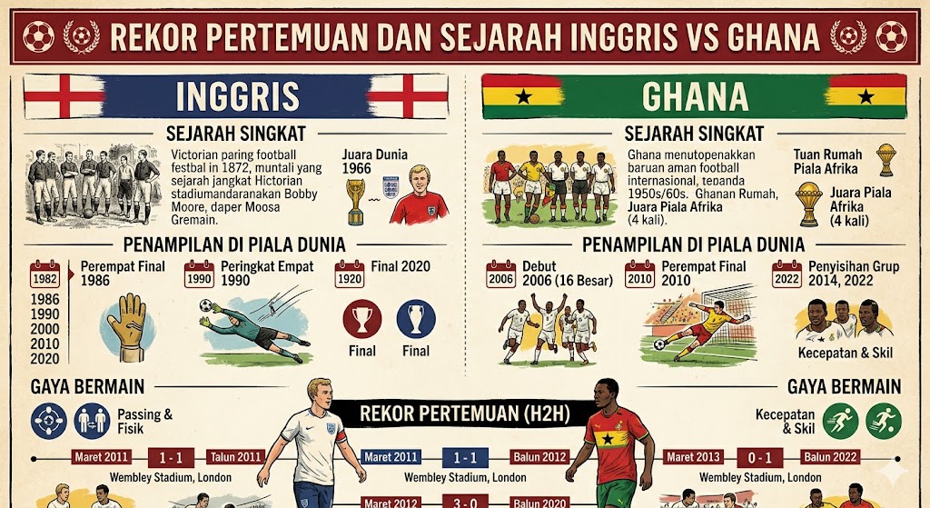 Rekor Pertemuan dan Sejarah Inggris vs Ghana
