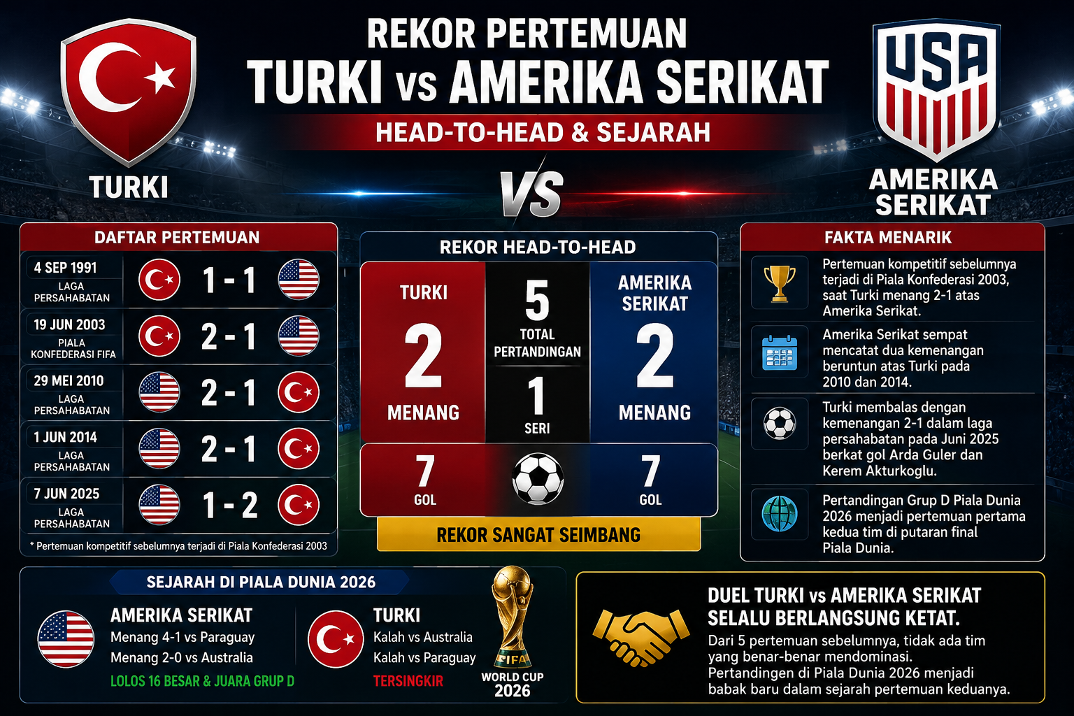Rekor Pertemuan dan Sejarah Turki vs Amerika Serikat