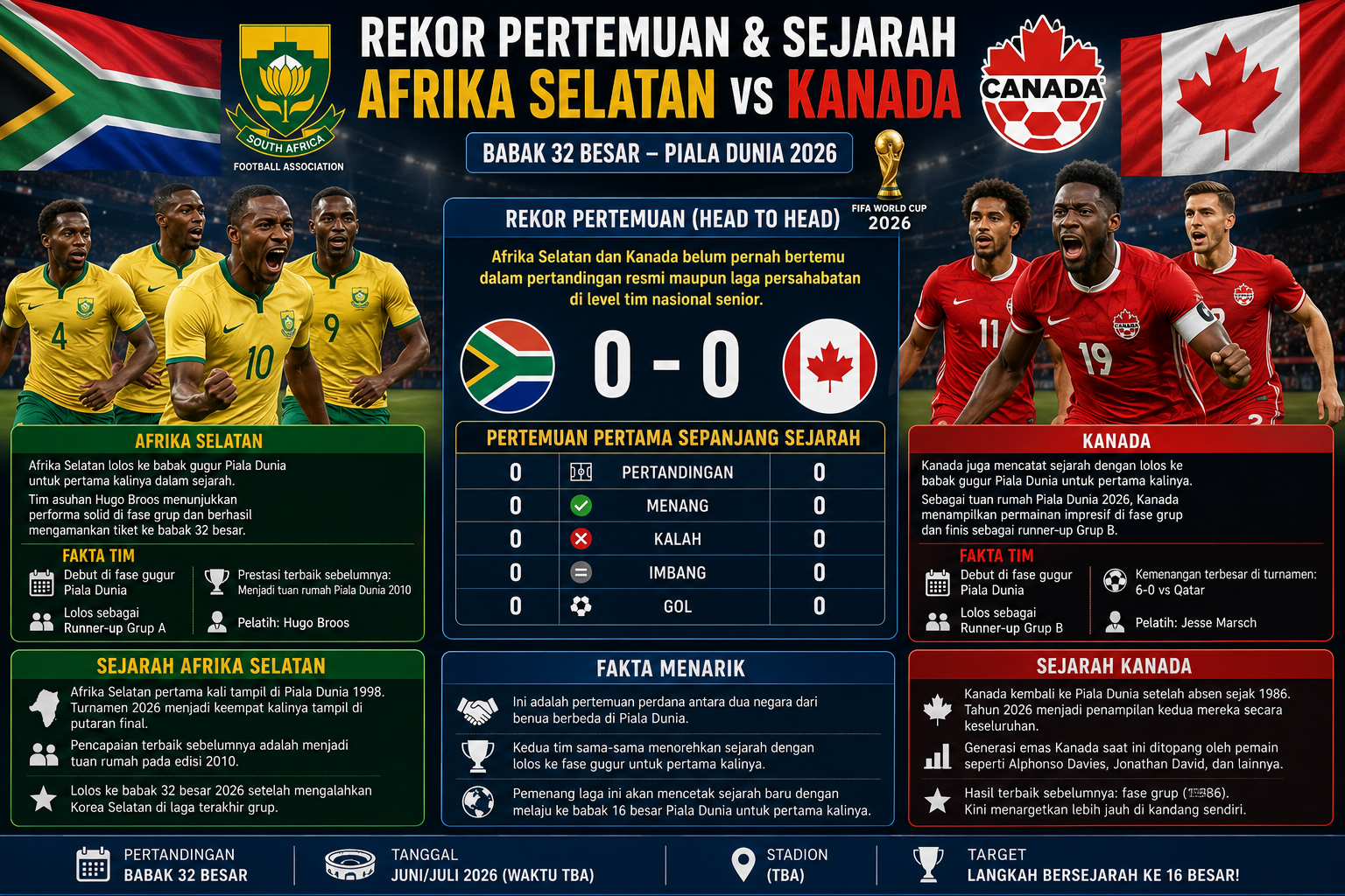 Rekor Pertemuan dan Sejarah Afrika Selatan vs Kanada