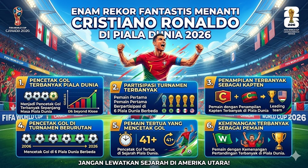 Ini Enam Rekor Fantastis Menanti Cristiano Ronaldo di Piala Dunia 2026