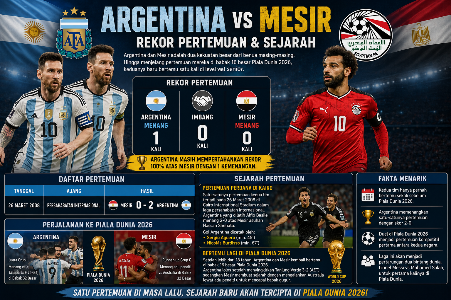 Rekor Pertemuan dan Sejarah Argentina vs Mesir
