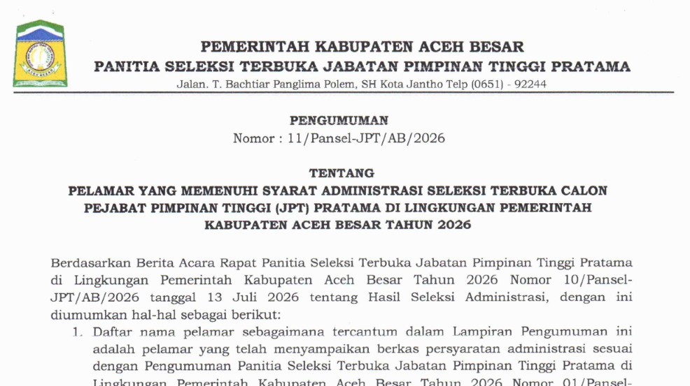 Berikut 50 Nama Pelamar yang Memenuhi Syarat Administrasi