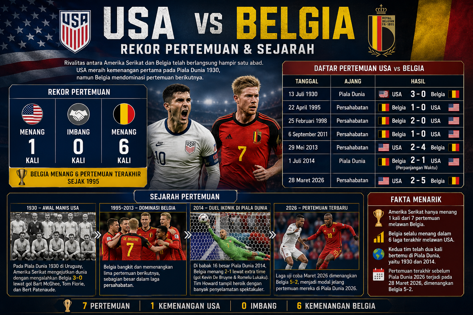 Rekor Pertemuan dan Sejarah USA vs Belgia