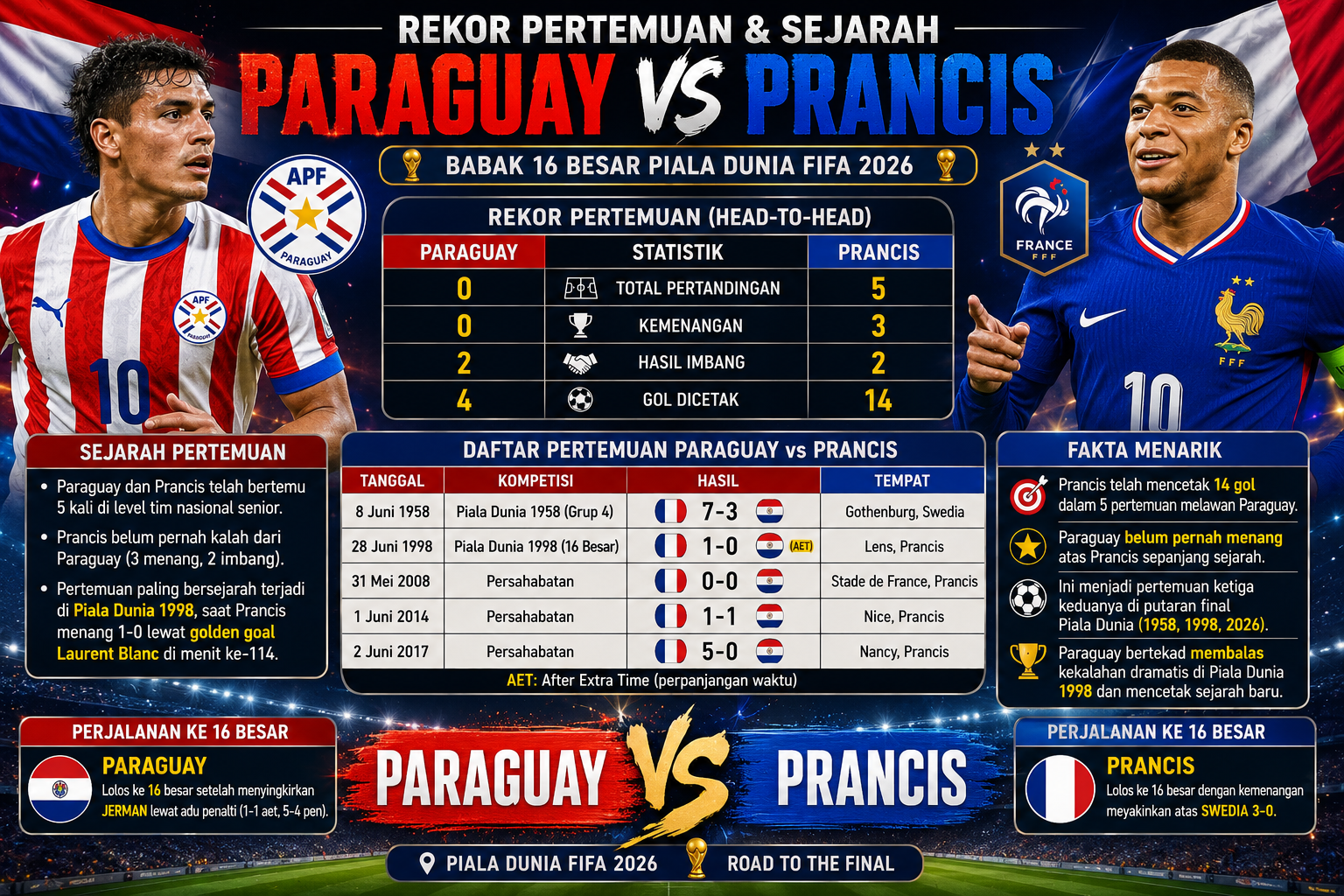 Rekor Pertemuan dan Sejarah Paraguay vs Prancis